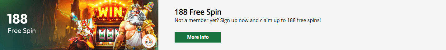 188 free spins slots promotion